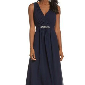 Eliza J Navy Blue Embellished High/Low Chiffon Dress